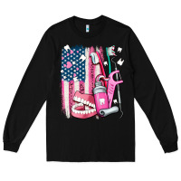 Black American flag and dental elements with teeth Long Sleeve Tee - AdoDesignShop