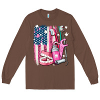 Chestnut American flag and dental elements with teeth Long Sleeve Tee - AdoDesignShop