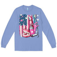Colony Blue American flag and dental elements with teeth Long Sleeve Tee - AdoDesignShop