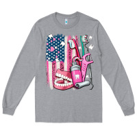 Heather Grey American flag and dental elements with teeth Long Sleeve Tee - AdoDesignShop