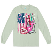 Matcha American flag and dental elements with teeth Long Sleeve Tee - AdoDesignShop