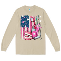 Mushroom American flag and dental elements with teeth Long Sleeve Tee - AdoDesignShop