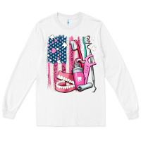 White American flag and dental elements with teeth Long Sleeve Tee - AdoDesignShop