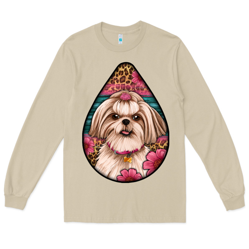Shih Tzu Teardrop Earrings Long Sleeve Tee by Artiststas | Teevron