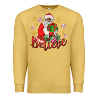 Antique Gold believe black santa christmas Premium Sweatshirt - MaliasSmallBusiness