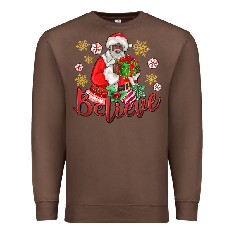 Believe Black Santa Christmas Premium Sweatshirt by MaliasSmallBusiness | Teevron