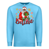 Ocean Blue believe black santa christmas Premium Sweatshirt - MaliasSmallBusiness