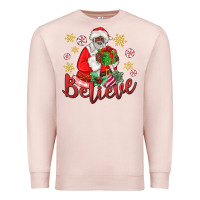 Pale Pink believe black santa christmas Premium Sweatshirt - MaliasSmallBusiness