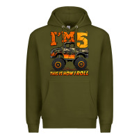 Army Green i'm five this is how i roll monster truck birthday Premium Hoodie - Jasminsmagicworld