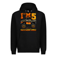 Black i'm five this is how i roll monster truck birthday Premium Hoodie - Jasminsmagicworld
