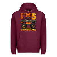Burgundy i'm five this is how i roll monster truck birthday Premium Hoodie - Jasminsmagicworld