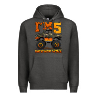 Charcoal Heather i'm five this is how i roll monster truck birthday Premium Hoodie - Jasminsmagicworld