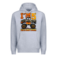 Heather Grey i'm five this is how i roll monster truck birthday Premium Hoodie - Jasminsmagicworld