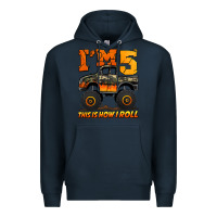 Navy i'm five this is how i roll monster truck birthday Premium Hoodie - Jasminsmagicworld