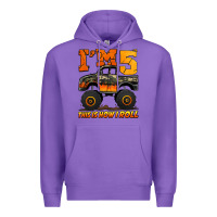 Purple i'm five this is how i roll monster truck birthday Premium Hoodie - Jasminsmagicworld
