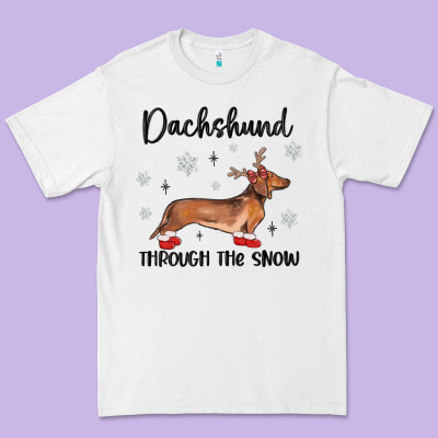Premium Tee dachshund through the snow