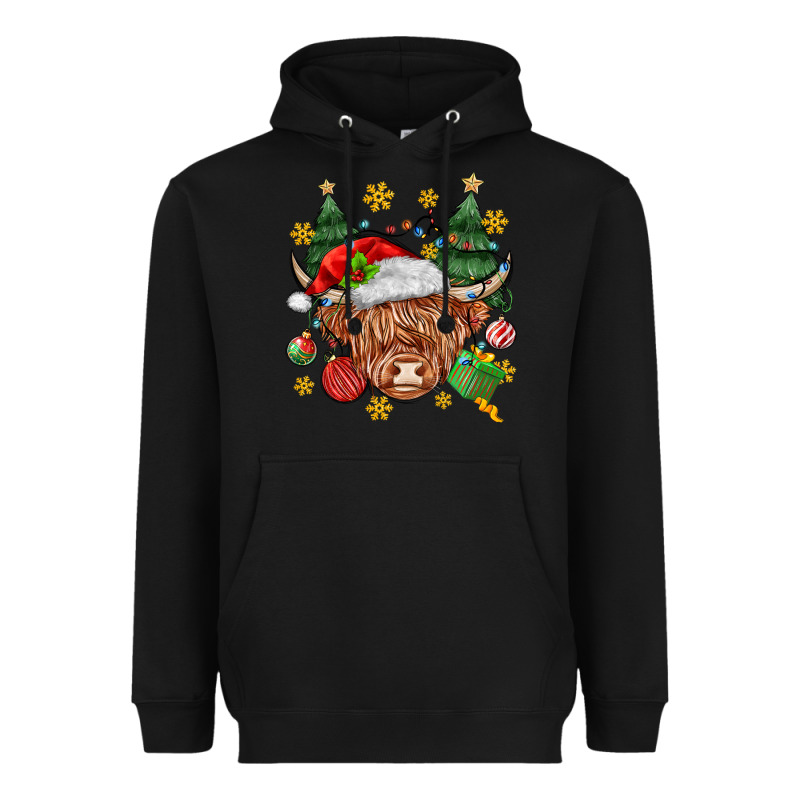 Christmas Highland Cow Heavyweight Hoodie by MaliasSmallBusiness | Teevron