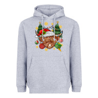 Heather Grey Christmas highland cow Heavyweight Hoodie - MaliasSmallBusiness