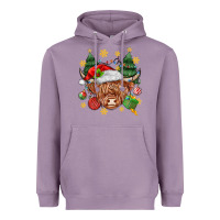 Lavender Christmas highland cow Heavyweight Hoodie - MaliasSmallBusiness