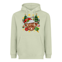 Matcha Christmas highland cow Heavyweight Hoodie - MaliasSmallBusiness