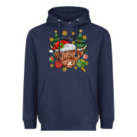 Navy Christmas highland cow Heavyweight Hoodie - MaliasSmallBusiness