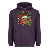 Plum Christmas highland cow Heavyweight Hoodie - MaliasSmallBusiness
