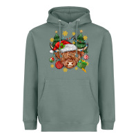 Sage Christmas highland cow Heavyweight Hoodie - MaliasSmallBusiness