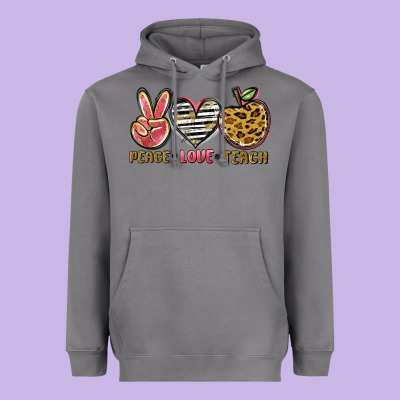 Peace Love Teach Heavyweight Hoodie Designed By Nancycooperartshop