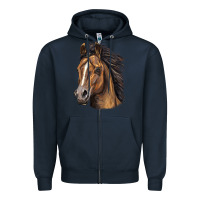 Navy quarter horse portrait Zipper Hoodie - LillyAllenDesigns