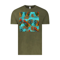 Vintage Olive rooster and sunflowers seamless pattern Vintage Tee - HRA Design Shop