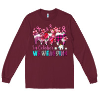 Burgundy in october we wear pink cancer ribbon with teeth Long Sleeve Tee - AdoDesignShop