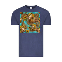 Vintage Denim goat sunflowers seamless pattern Vintage Tee - HRA Design Shop