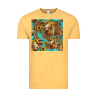 Vintage Mustard goat sunflowers seamless pattern Vintage Tee - HRA Design Shop