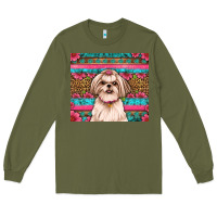 Army Green shih tzu floral tumbler Long Sleeve Tee - Artiststas