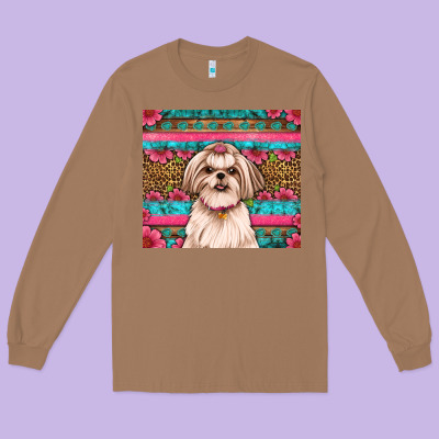 Shih Tzu Floral Tumbler Long Sleeve Tee Designed By Artiststas
