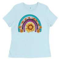 Baby Blue rainbow sunflower Ladies Tee - AdoDesignShop