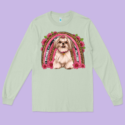 Shih Tzu Floral Rainbow Long Sleeve Tee Designed By Artiststas