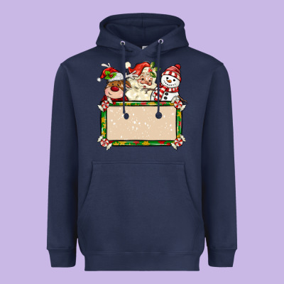 Santa Reindeer Snowman Preview And Costom Name Heavyweight Hoodie Designed By Maliassmallbusiness