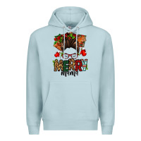 Blue Mist Christmas merry mama messy bun Premium Hoodie - Jasminsmagicworld