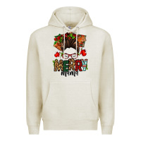 Oatmeal Heather Christmas merry mama messy bun Premium Hoodie - Jasminsmagicworld