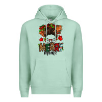 Seafoam Christmas merry mama messy bun Premium Hoodie - Jasminsmagicworld