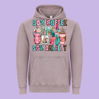 50 Coffee 50 Anxiety Coffee Cups Vintage Hoodie Designed By Zillion Design Studio