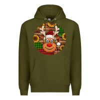 Army Green cute reindeer head Christmas Premium Hoodie - Jasminsmagicworld