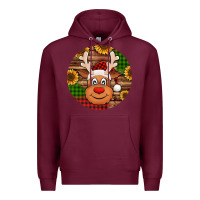 Burgundy cute reindeer head Christmas Premium Hoodie - Jasminsmagicworld