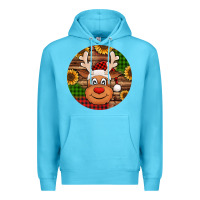 Ocean Blue cute reindeer head Christmas Premium Hoodie - Jasminsmagicworld