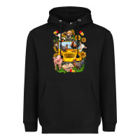 Black farm animals with school bus Heavyweight Hoodie - NancyCooperArtShop