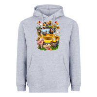 Heather Grey farm animals with school bus Heavyweight Hoodie - NancyCooperArtShop