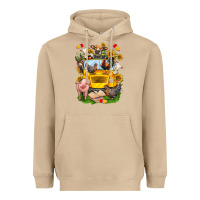 Mushroom farm animals with school bus Heavyweight Hoodie - NancyCooperArtShop