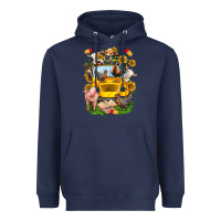 Navy farm animals with school bus Heavyweight Hoodie - NancyCooperArtShop