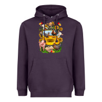 Plum farm animals with school bus Heavyweight Hoodie - NancyCooperArtShop